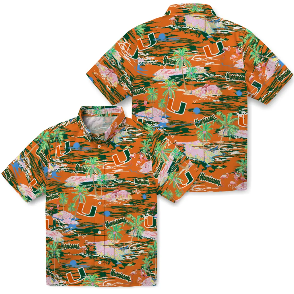 Miami Hurricanes Hawaiian Shirt - Hawaii Island miami hurricanes flamingo retreat orange hawaiian shirts high quality