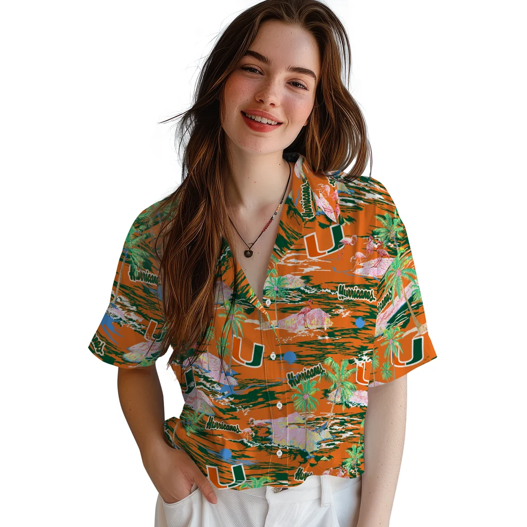 Miami Hurricanes Hawaiian Shirt - Hawaii Island miami hurricanes flamingo retreat orange hawaiian shirts latest model