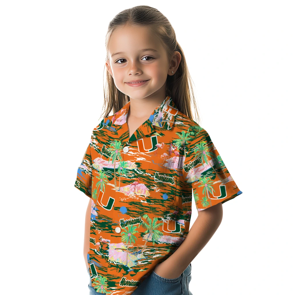 Miami Hurricanes Hawaiian Shirt - Hawaii Island miami hurricanes flamingo retreat orange hawaiian shirts premium grade