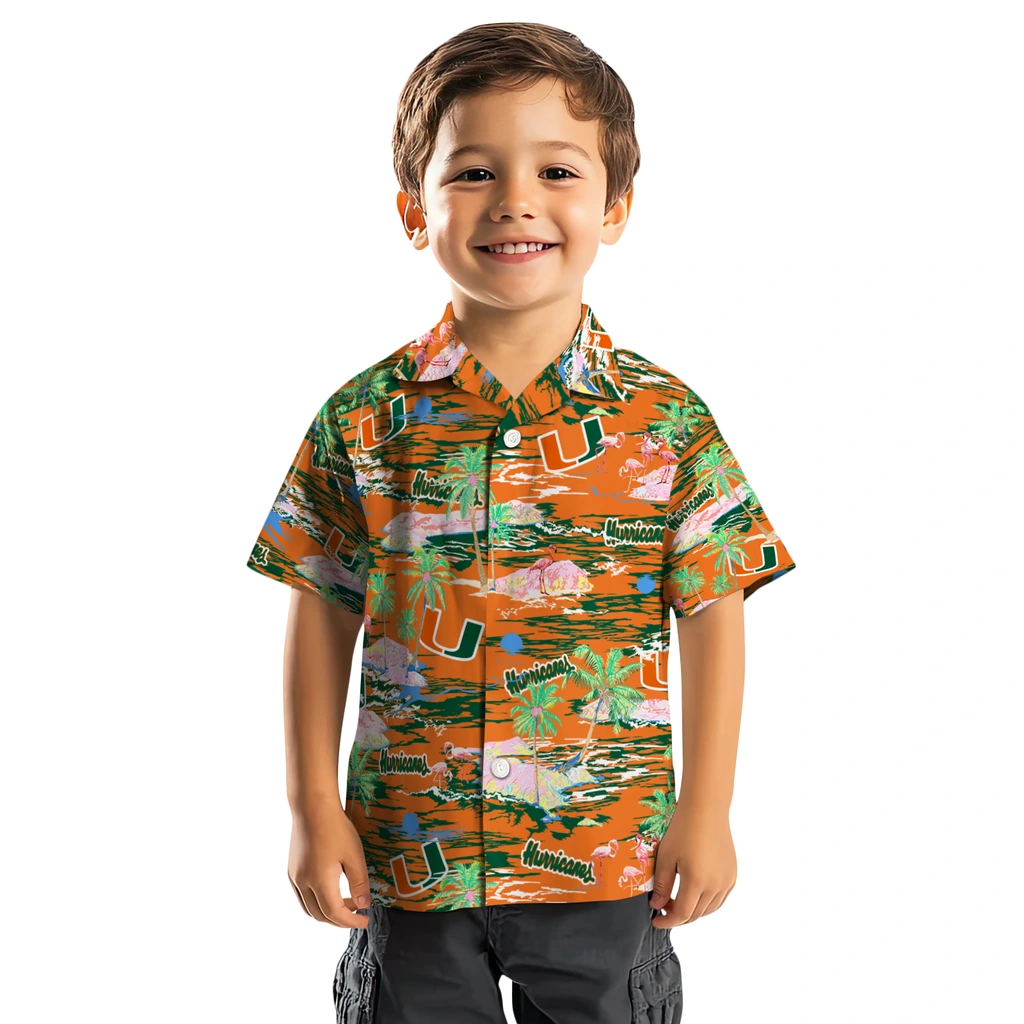 Miami Hurricanes Hawaiian Shirt - Hawaii Island miami hurricanes flamingo retreat orange hawaiian shirts top rated