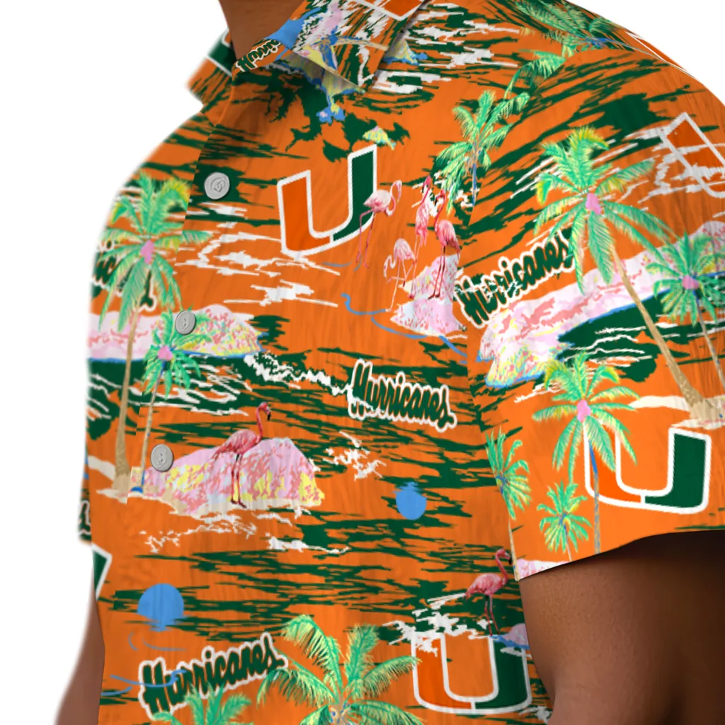 Miami Hurricanes Hawaiian Shirt - Hawaii Island miami hurricanes flamingo retreat orange hawaiian shirts trendy