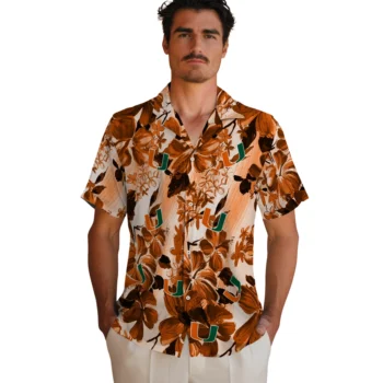 miami hurricanes hibiscus arrangement orange hawaiian shirts fashion forward