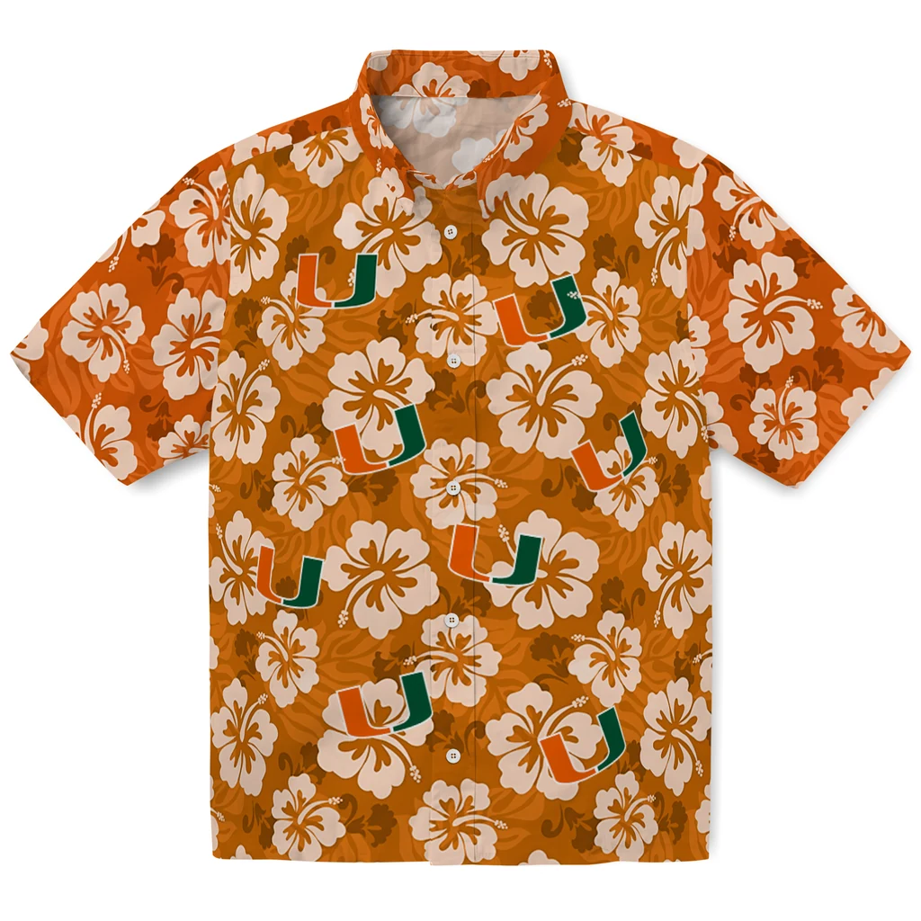Miami Hurricanes Hawaiian Shirt - Hibiscus Cluster miami hurricanes hibiscus cluster orange hawaiian shirts best selling