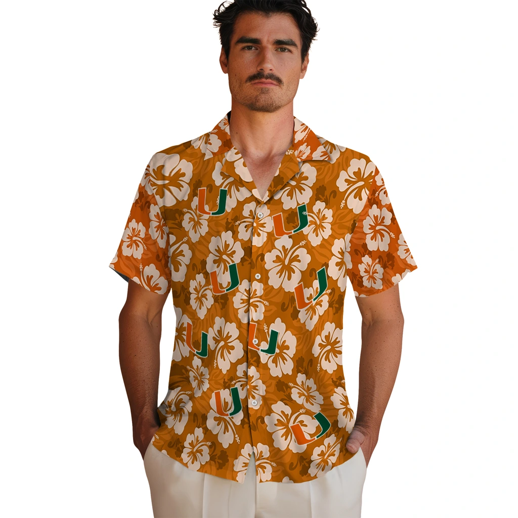 Miami Hurricanes Hawaiian Shirt - Hibiscus Cluster miami hurricanes hibiscus cluster orange hawaiian shirts fashion forward