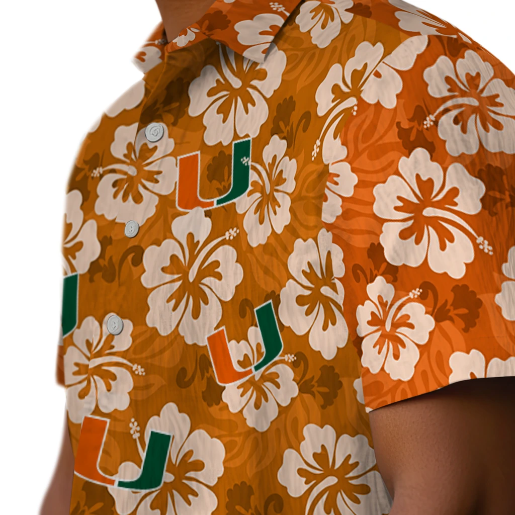 Miami Hurricanes Hawaiian Shirt - Hibiscus Cluster miami hurricanes hibiscus cluster orange hawaiian shirts trendy