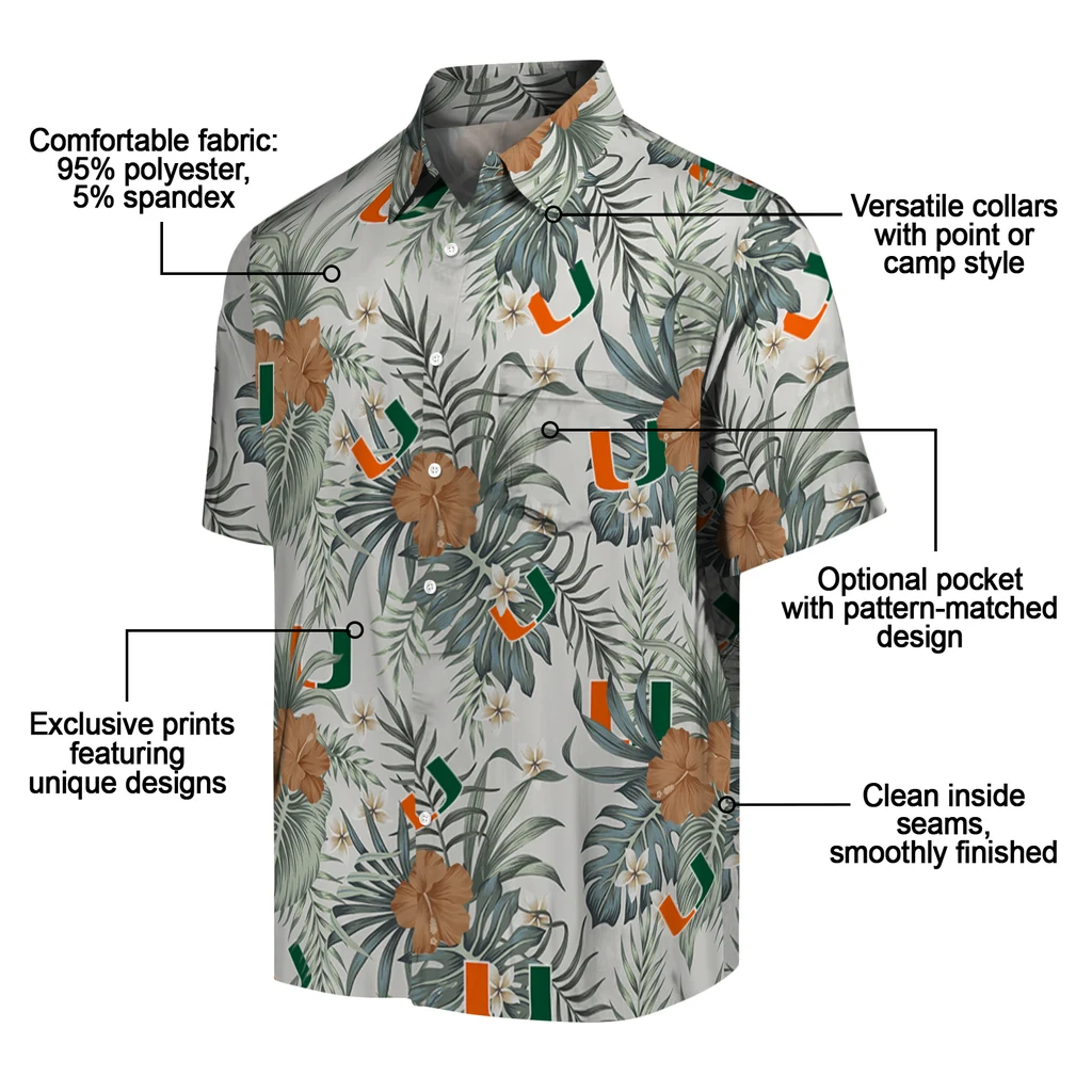 Miami Hurricanes Hawaiian Shirt - Hibiscus Designs miami hurricanes hibiscus designs beige hawaiian shirts new arrival