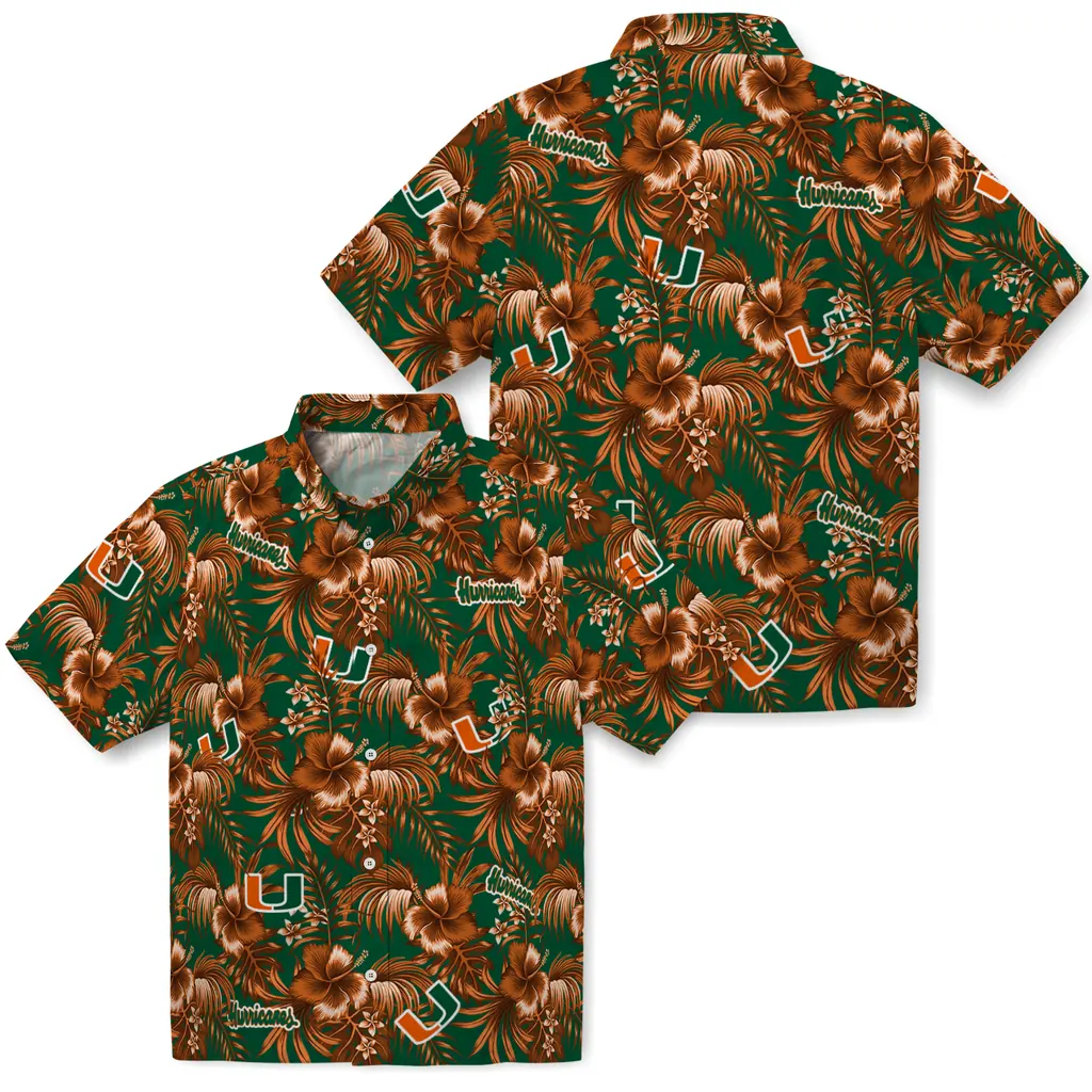 Miami Hurricanes Hawaiian Shirt - Hibiscus Exotic miami hurricanes hibiscus exotic orange hawaiian shirts high quality