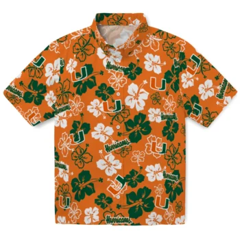 miami hurricanes hibiscus bloom orange hawaiian shirts best selling