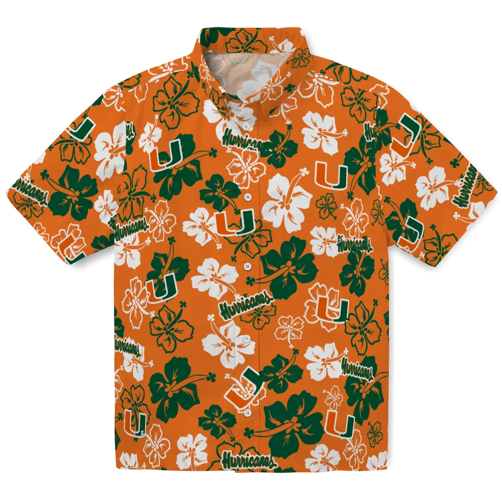 Miami Hurricanes Hawaiian Shirt - Hibiscus Flower Design miami hurricanes hibiscus bloom orange hawaiian shirts best selling