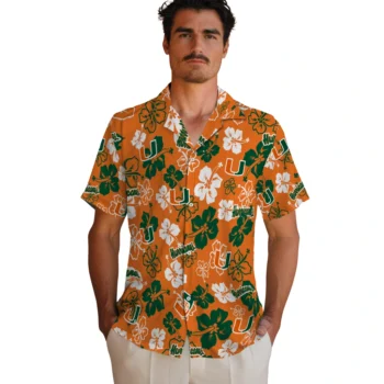 miami hurricanes hibiscus bloom orange hawaiian shirts fashion forward