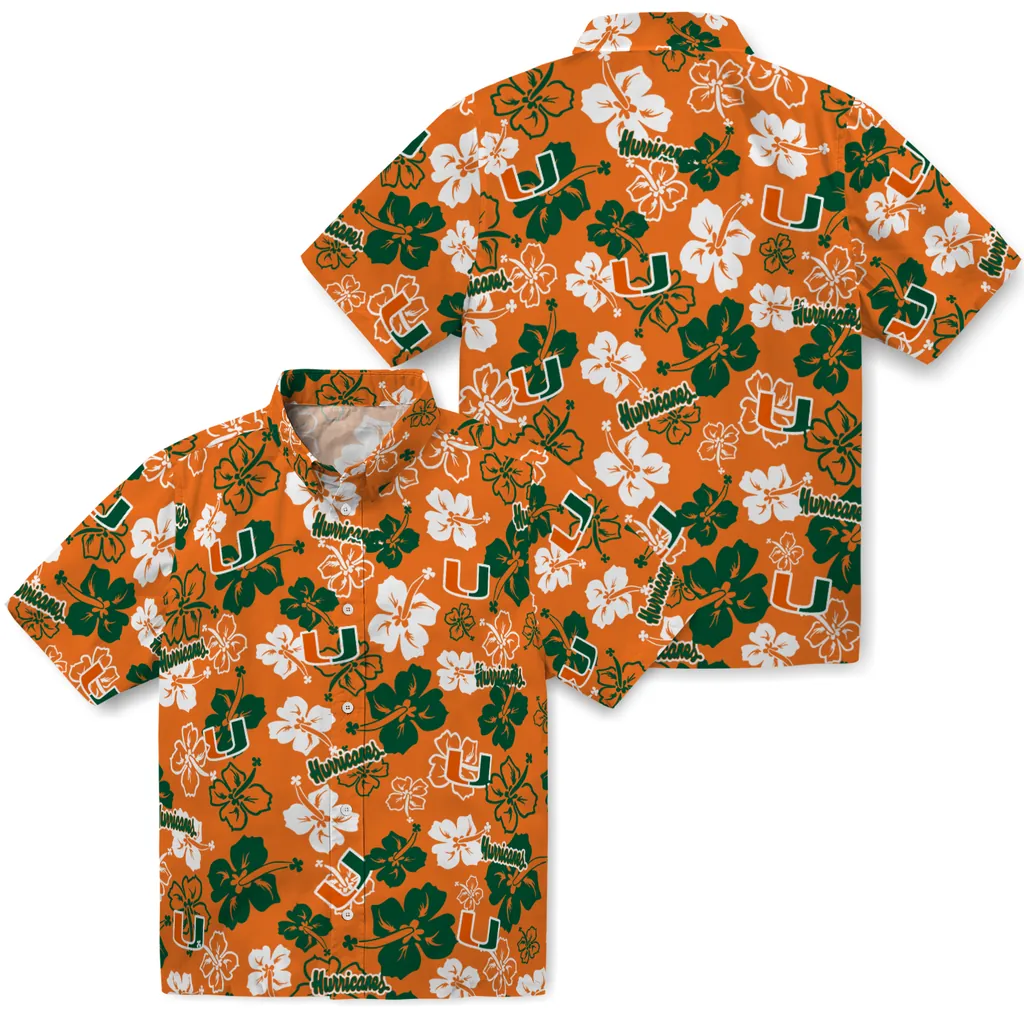 Miami Hurricanes Hawaiian Shirt - Hibiscus Flower Design miami hurricanes hibiscus bloom orange hawaiian shirts high quality