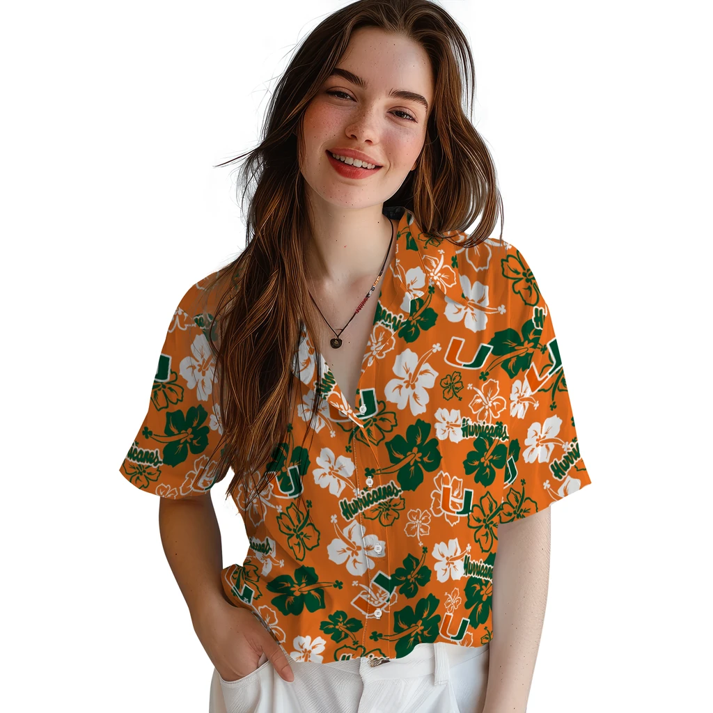 Miami Hurricanes Hawaiian Shirt - Hibiscus Flower Design miami hurricanes hibiscus bloom orange hawaiian shirts latest model