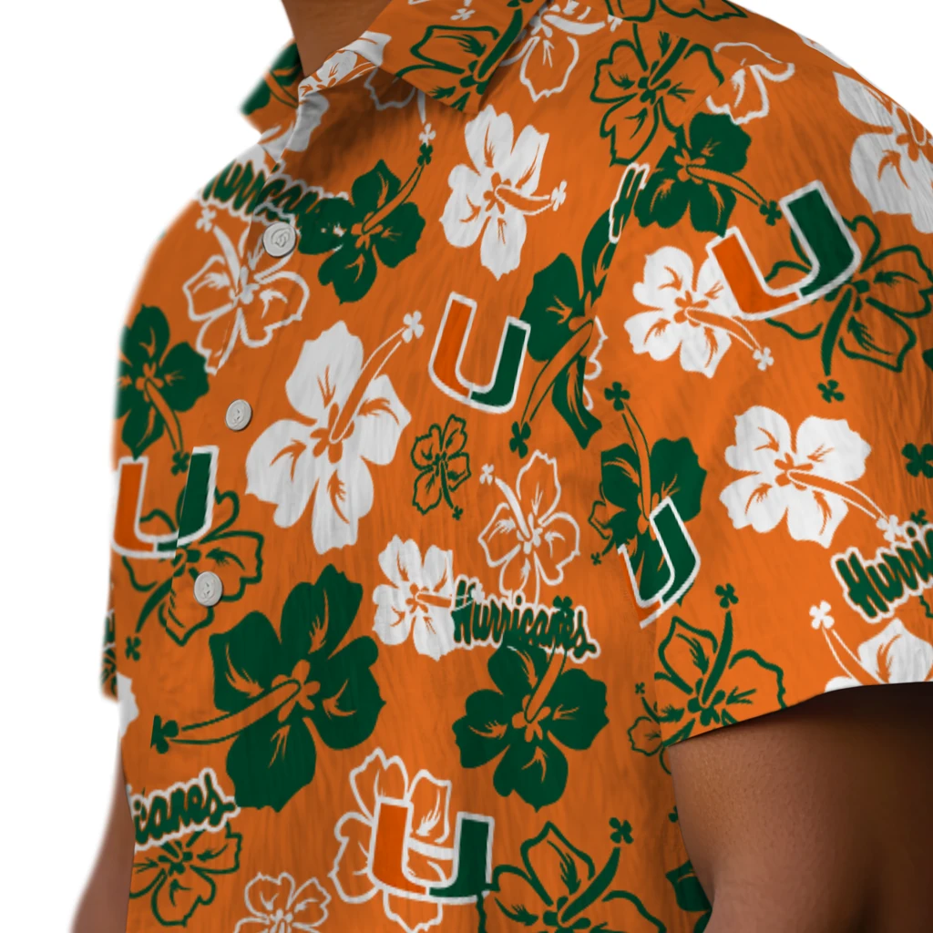Miami Hurricanes Hawaiian Shirt - Hibiscus Flower Design miami hurricanes hibiscus bloom orange hawaiian shirts trendy