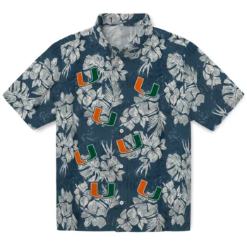 miami hurricanes hibiscus flowers navy blue hawaiian shirts best selling