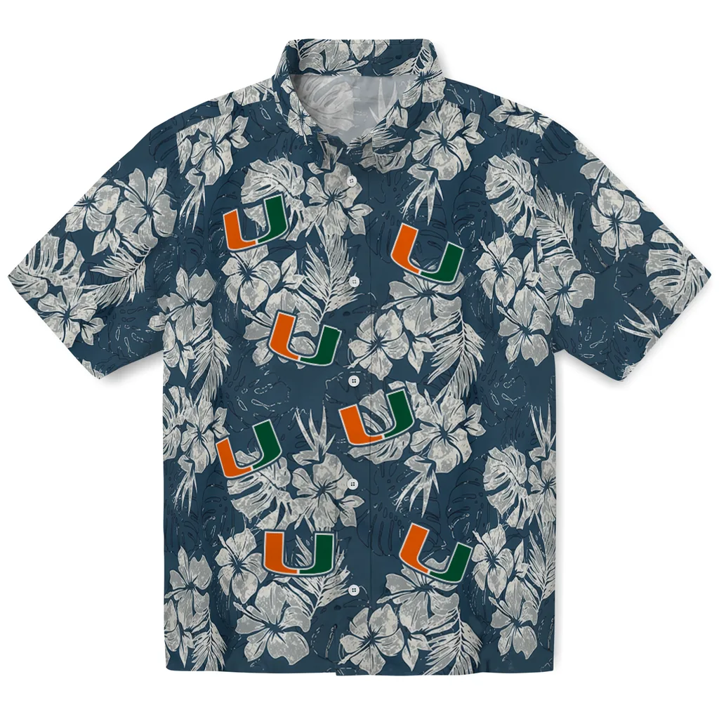 Miami Hurricanes Hawaiian Shirt - Hibiscus Flowers miami hurricanes hibiscus flowers navy blue hawaiian shirts best selling