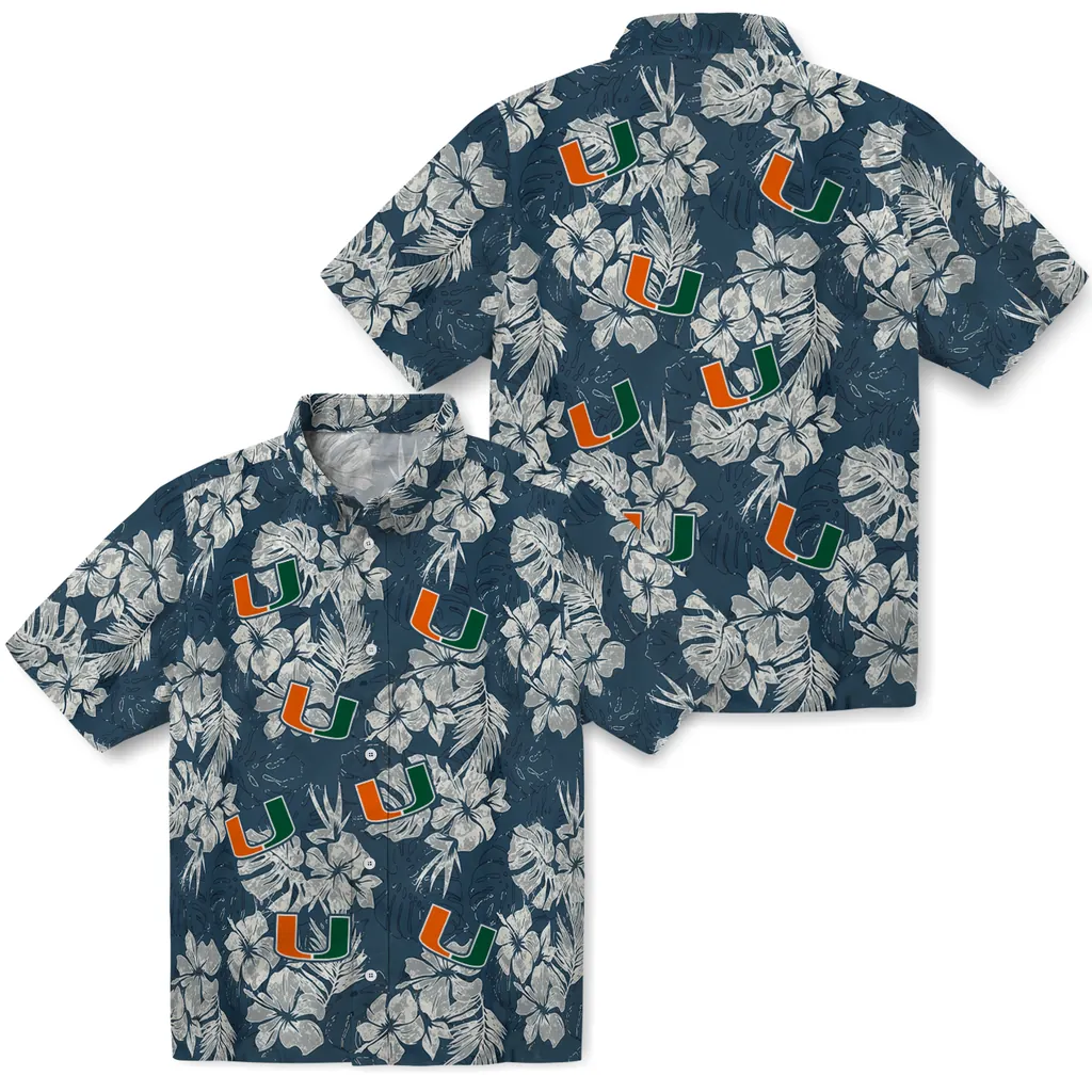 Miami Hurricanes Hawaiian Shirt - Hibiscus Flowers miami hurricanes hibiscus flowers navy blue hawaiian shirts high quality
