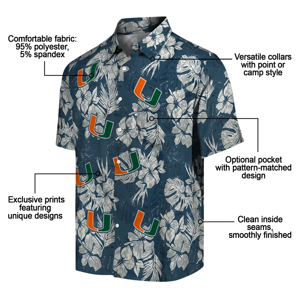 Miami Hurricanes Hawaiian Shirt - Hibiscus Flowers miami hurricanes hibiscus flowers navy blue hawaiian shirts new arrival