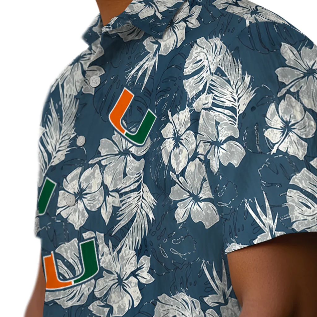 Miami Hurricanes Hawaiian Shirt - Hibiscus Flowers miami hurricanes hibiscus flowers navy blue hawaiian shirts trendy