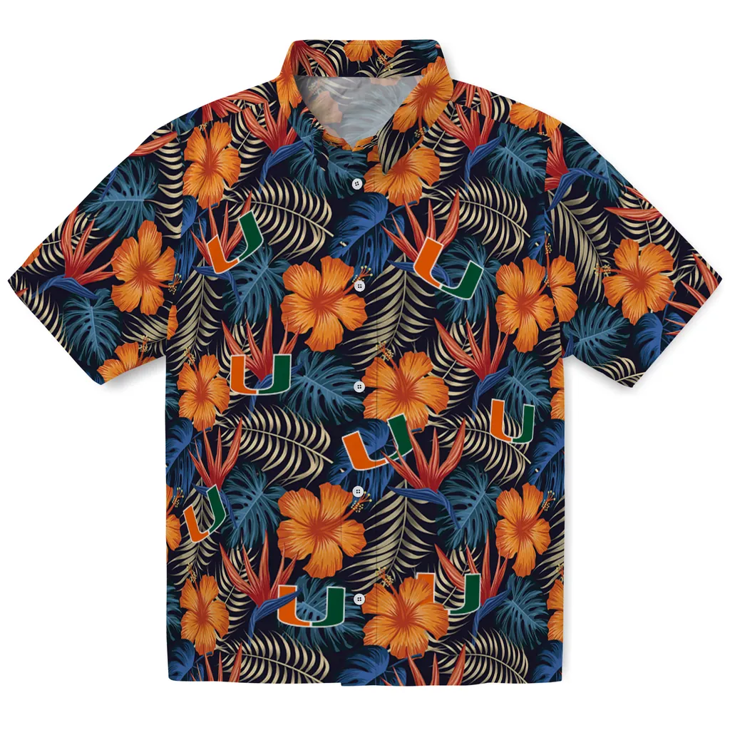Miami Hurricanes Hawaiian Shirt - Hibiscus Foliage miami hurricanes hibiscus foliage hawaiian shirts best selling
