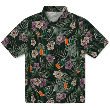 miami hurricanes hibiscus leaves pattern green hawaiian shirts best selling