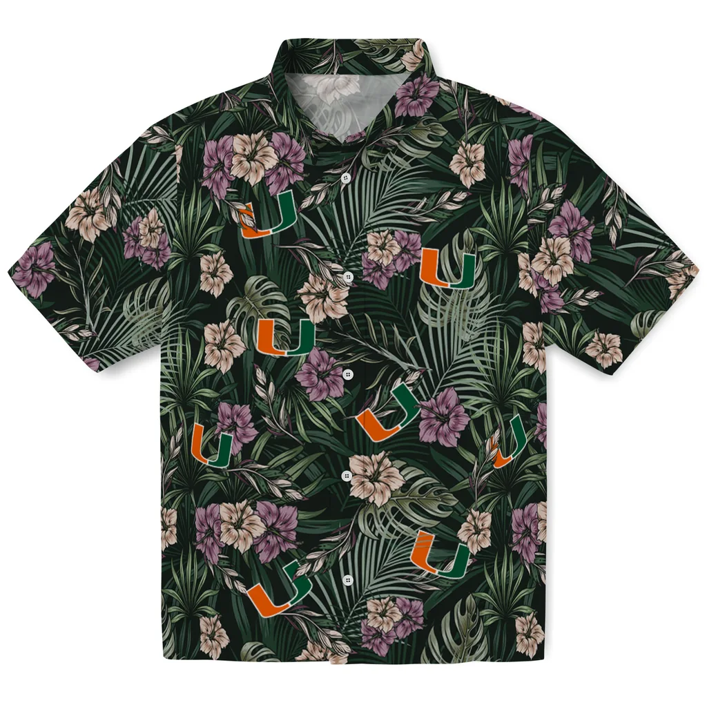 Miami Hurricanes Hawaiian Shirt - Hibiscus Leaves Pattern miami hurricanes hibiscus leaves pattern green hawaiian shirts best selling