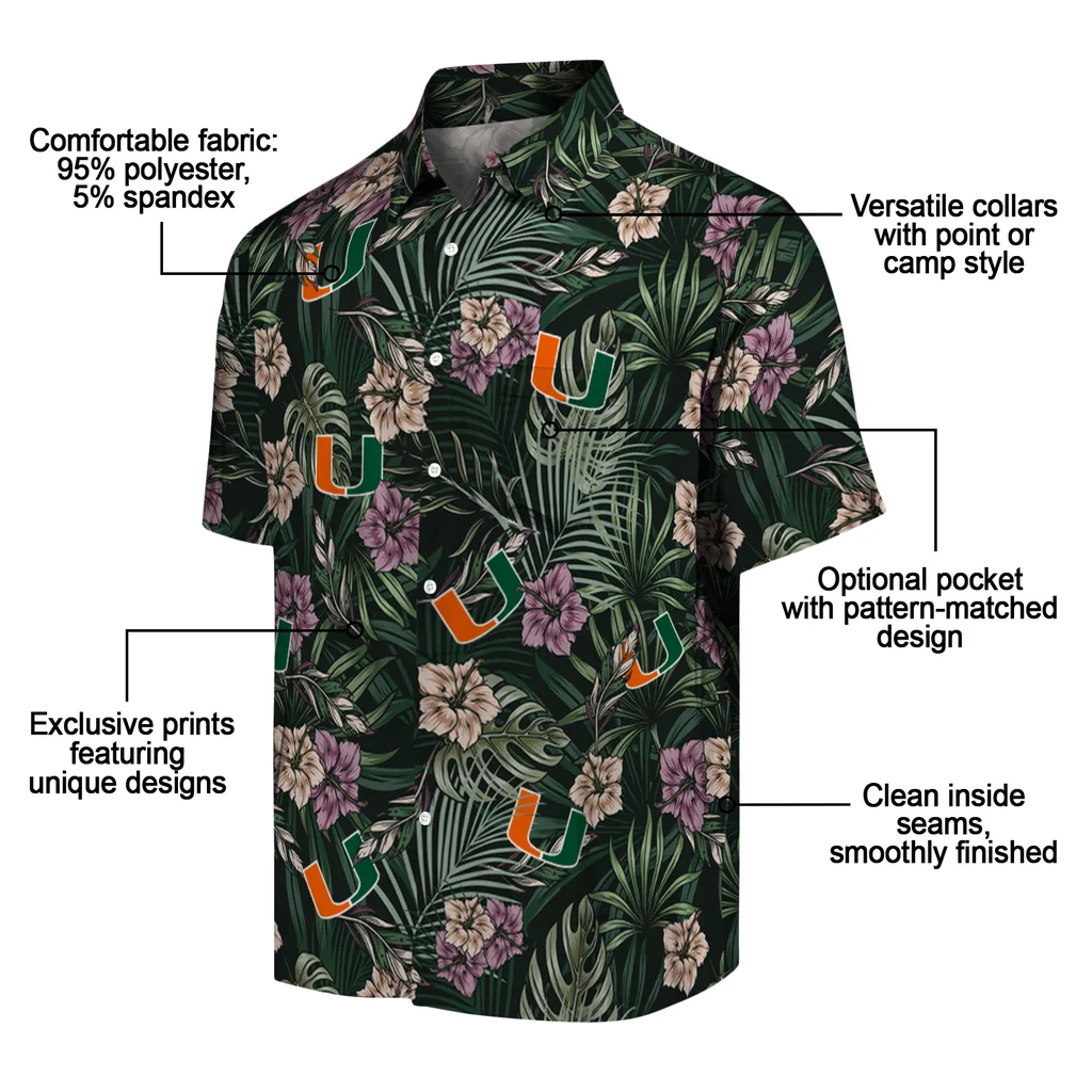 Miami Hurricanes Hawaiian Shirt - Hibiscus Leaves Pattern miami hurricanes hibiscus leaves pattern green hawaiian shirts new arrival
