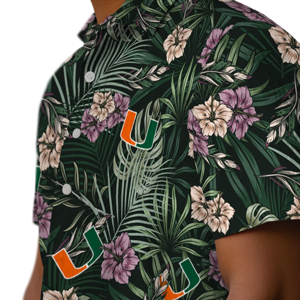 Miami Hurricanes Hawaiian Shirt - Hibiscus Leaves Pattern miami hurricanes hibiscus leaves pattern green hawaiian shirts trendy