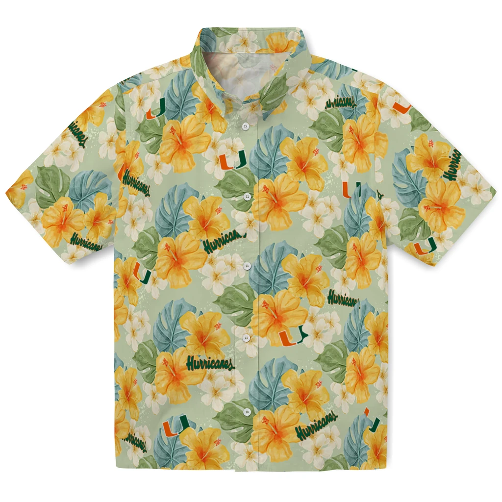 Miami Hurricanes Hawaiian Shirt - Hibiscus Mood miami hurricanes hibiscus mood pale lime yellow hawaiian shirts best selling