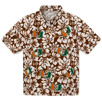 miami hurricanes hibiscus motif orange white hawaiian shirts best selling