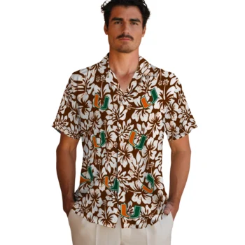 miami hurricanes hibiscus motif orange white hawaiian shirts fashion forward