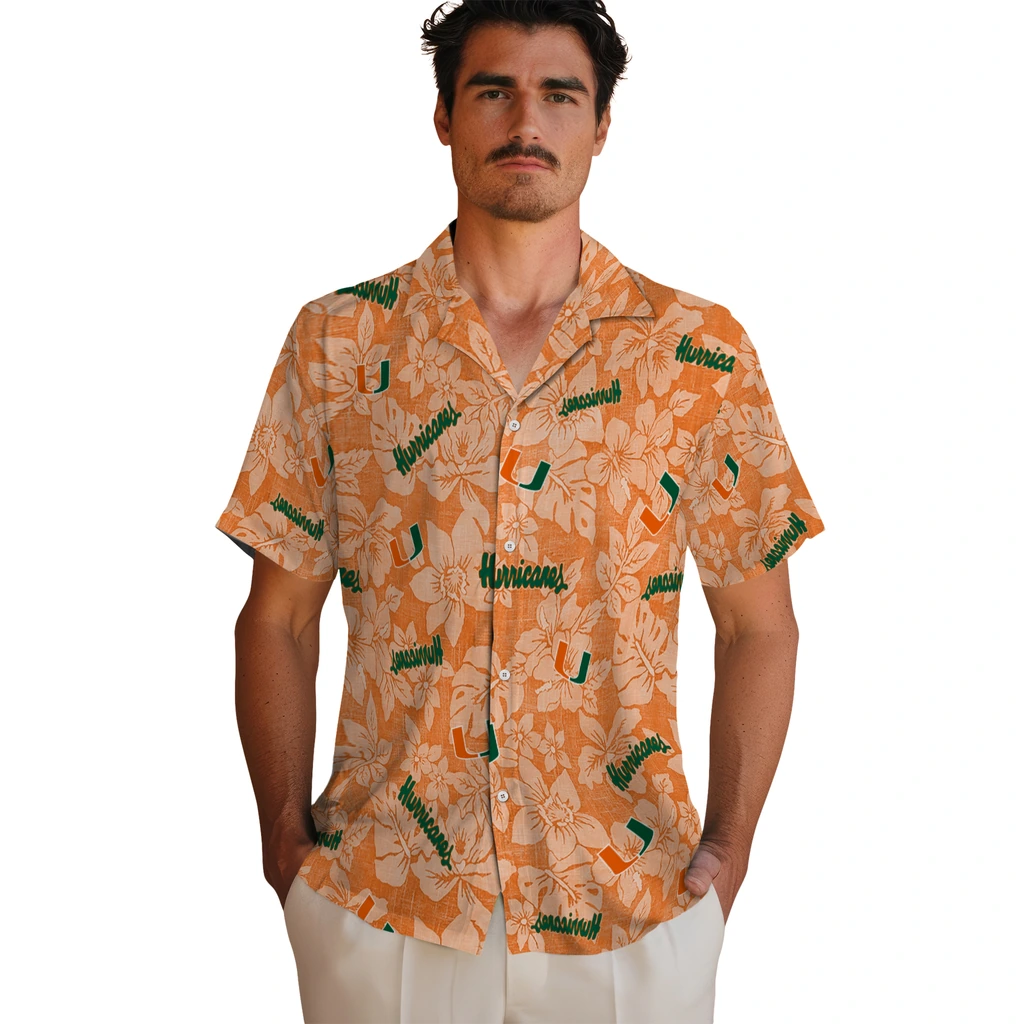 Miami Hurricanes Hawaiian Shirt - Hibiscus Oasis miami hurricanes hibiscus oasis orange hawaiian shirts fashion forward