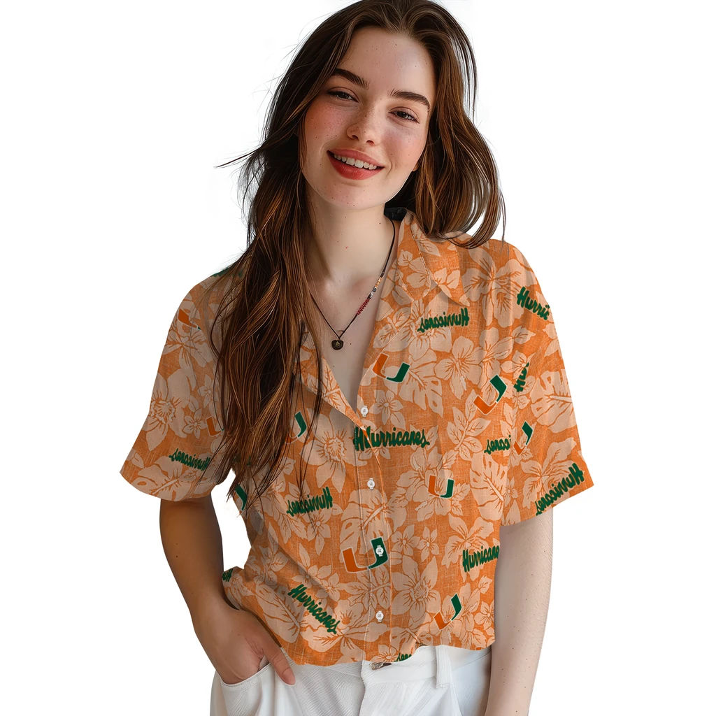 Miami Hurricanes Hawaiian Shirt - Hibiscus Oasis miami hurricanes hibiscus oasis orange hawaiian shirts latest model