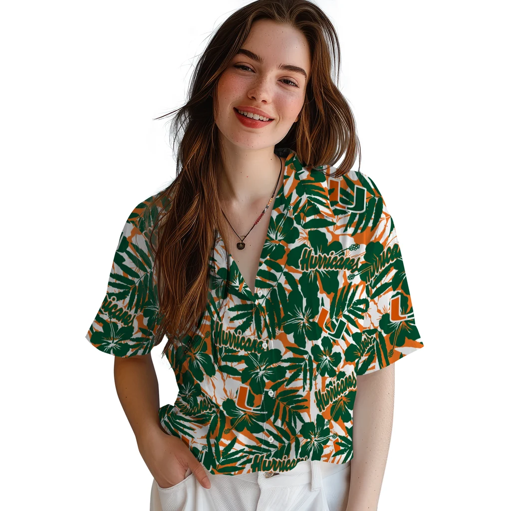 Miami Hurricanes Hawaiian Shirt - Hibiscus Overlay miami hurricanes hibiscus overlay hawaiian shirts latest model