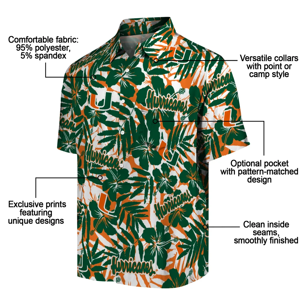 Miami Hurricanes Hawaiian Shirt - Hibiscus Overlay miami hurricanes hibiscus overlay hawaiian shirts new arrival