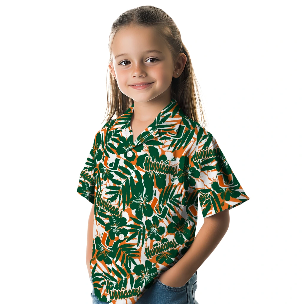 Miami Hurricanes Hawaiian Shirt - Hibiscus Overlay miami hurricanes hibiscus overlay hawaiian shirts premium grade