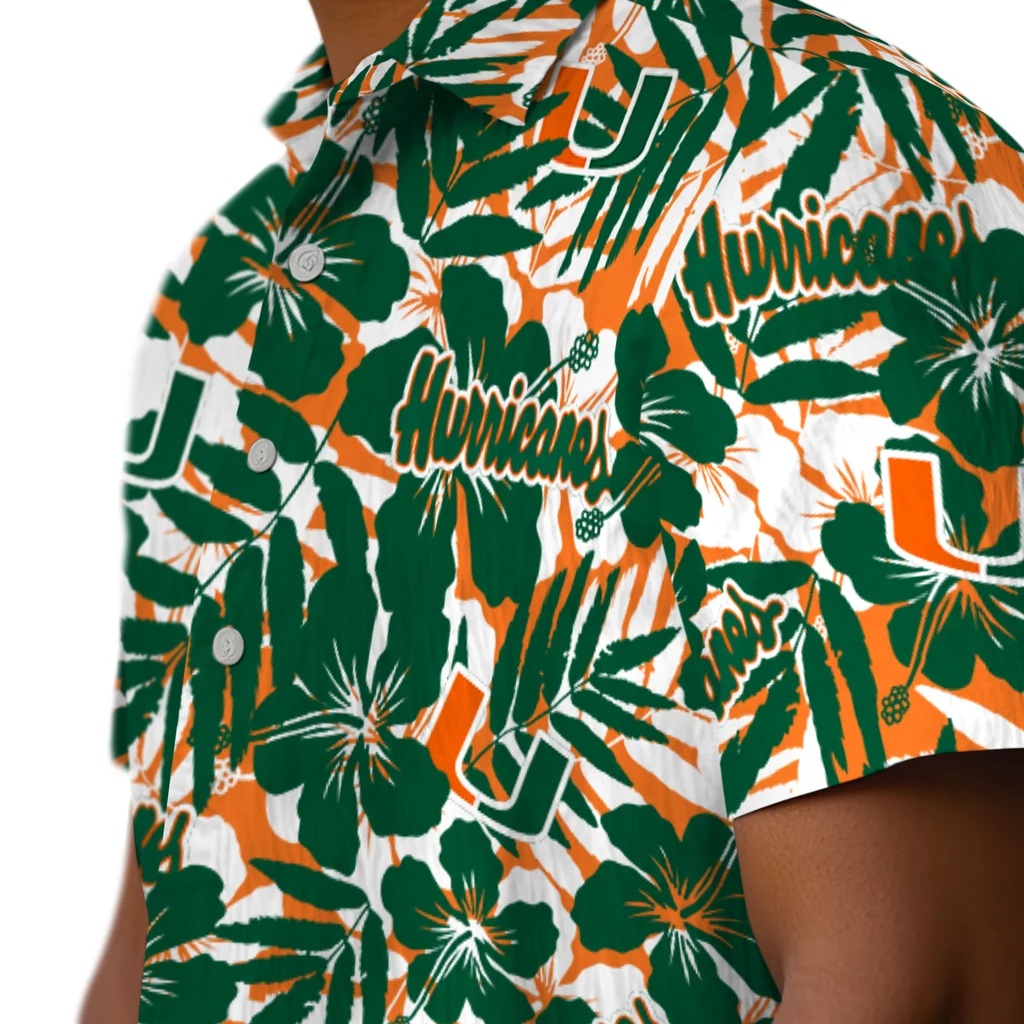 Miami Hurricanes Hawaiian Shirt - Hibiscus Overlay miami hurricanes hibiscus overlay hawaiian shirts trendy