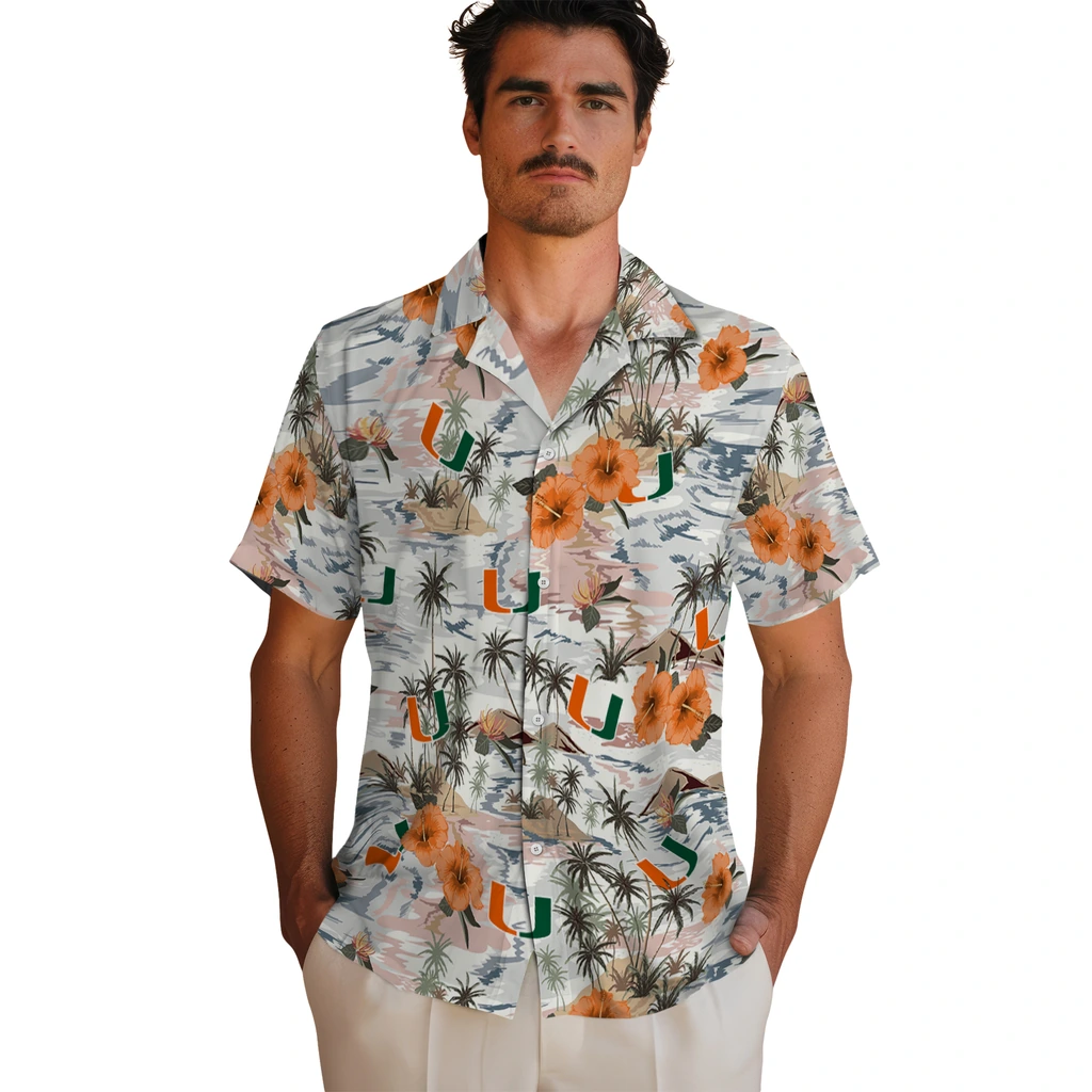 Miami Hurricanes Hawaiian Shirt - Hibiscus Seaside miami hurricanes hibiscus seaside white hawaiian shirts fashion forward