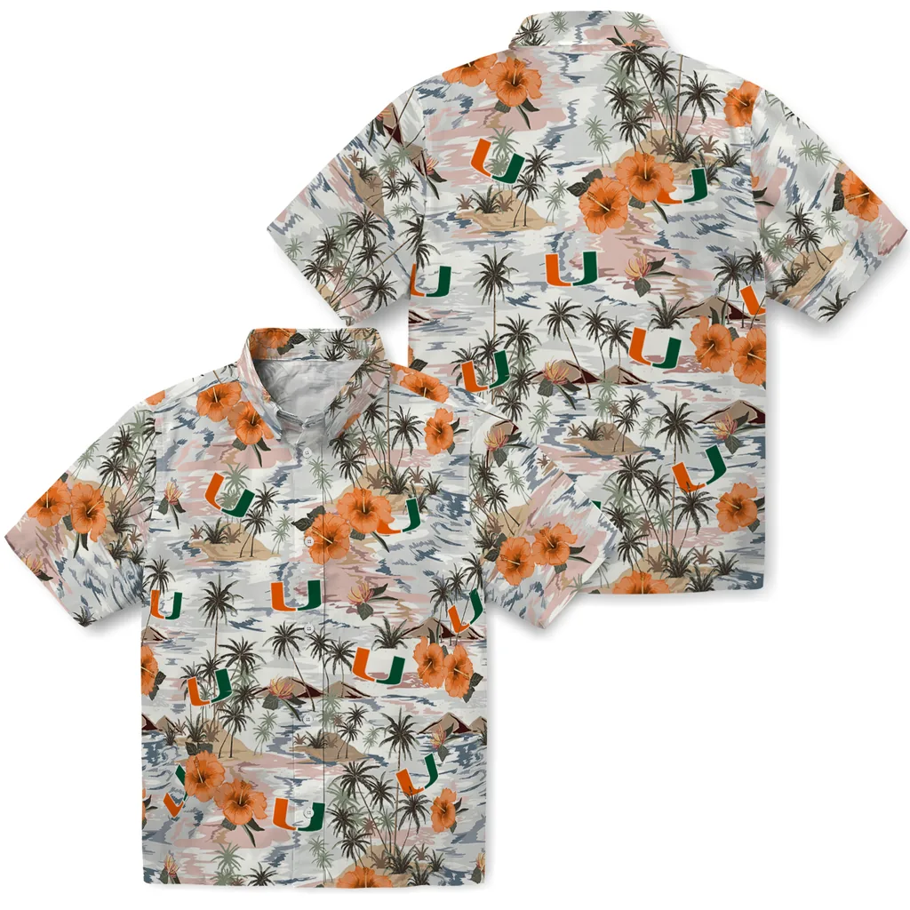 Miami Hurricanes Hawaiian Shirt - Hibiscus Seaside miami hurricanes hibiscus seaside white hawaiian shirts high quality