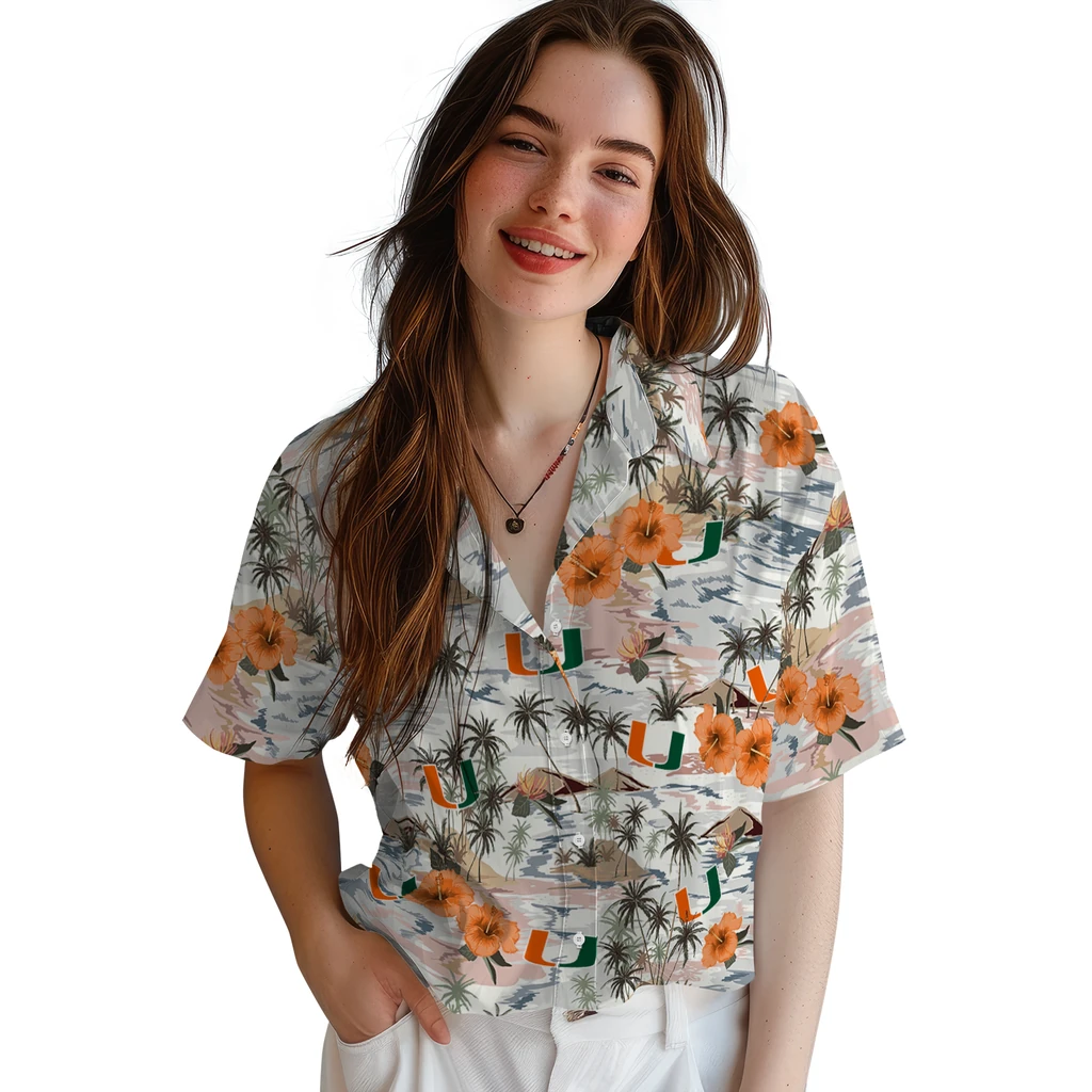Miami Hurricanes Hawaiian Shirt - Hibiscus Seaside miami hurricanes hibiscus seaside white hawaiian shirts latest model