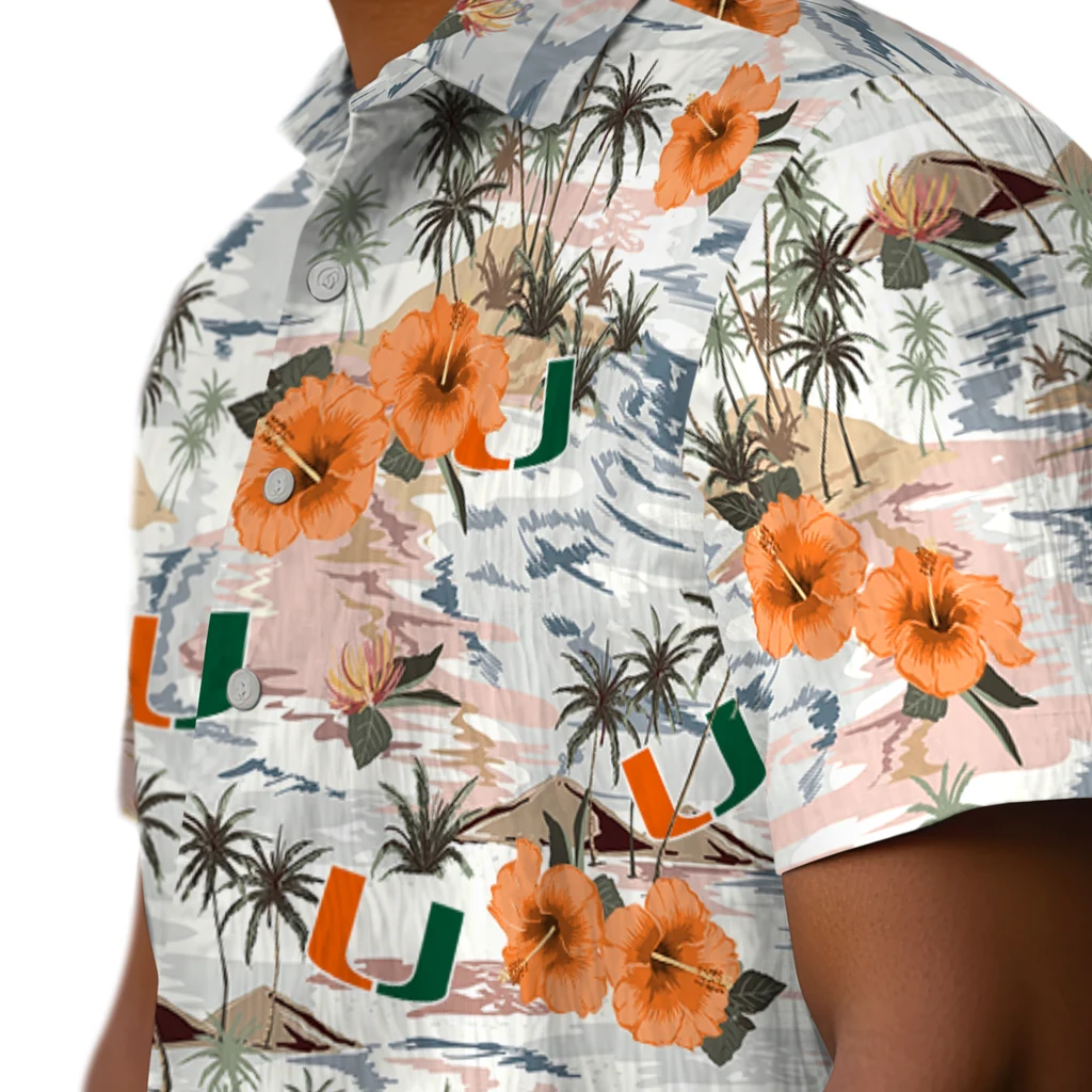 Miami Hurricanes Hawaiian Shirt - Hibiscus Seaside miami hurricanes hibiscus seaside white hawaiian shirts trendy