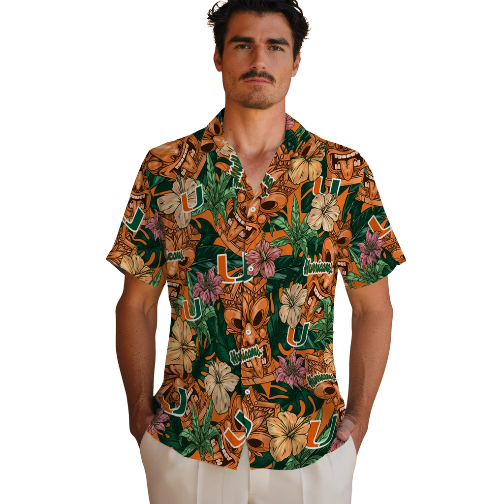 Miami Hurricanes Hawaiian Shirt - Hibiscus Tiki Jungle miami hurricanes tiki jungle orange hawaiian shirts fashion forward