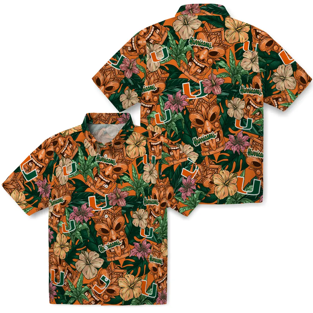Miami Hurricanes Hawaiian Shirt - Hibiscus Tiki Jungle miami hurricanes tiki jungle orange hawaiian shirts high quality
