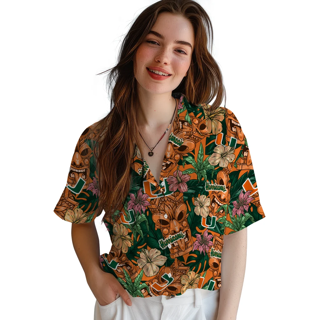 Miami Hurricanes Hawaiian Shirt - Hibiscus Tiki Jungle miami hurricanes tiki jungle orange hawaiian shirts latest model