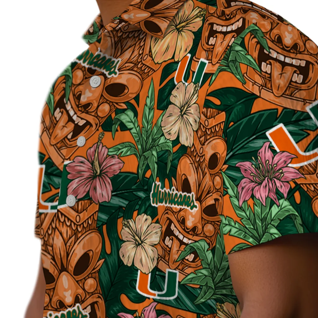 Miami Hurricanes Hawaiian Shirt - Hibiscus Tiki Jungle miami hurricanes tiki jungle orange hawaiian shirts trendy