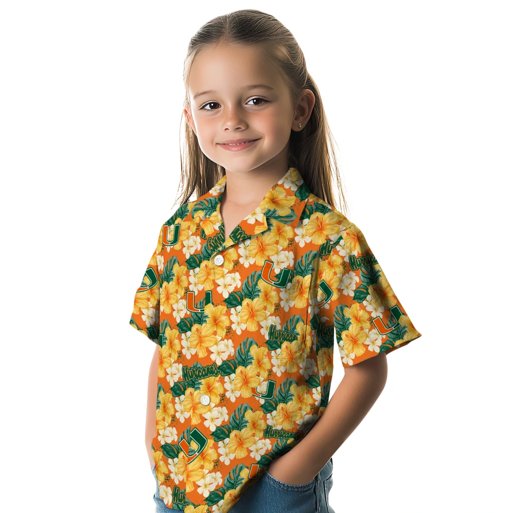 Miami Hurricanes Hawaiian Shirt - Hibiscus Tropics miami hurricanes hibiscus tropics orange yellow hawaiian shirts premium grade