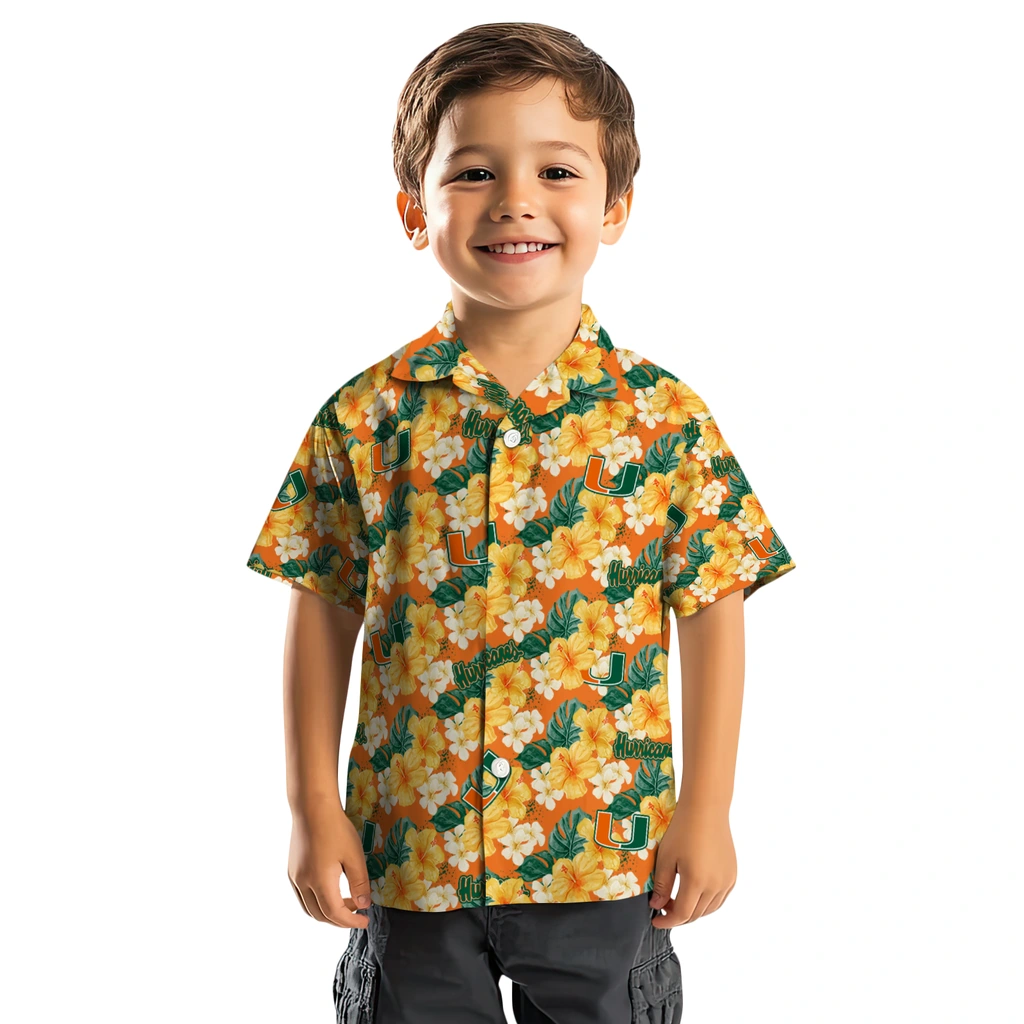 Miami Hurricanes Hawaiian Shirt - Hibiscus Tropics miami hurricanes hibiscus tropics orange yellow hawaiian shirts top rated