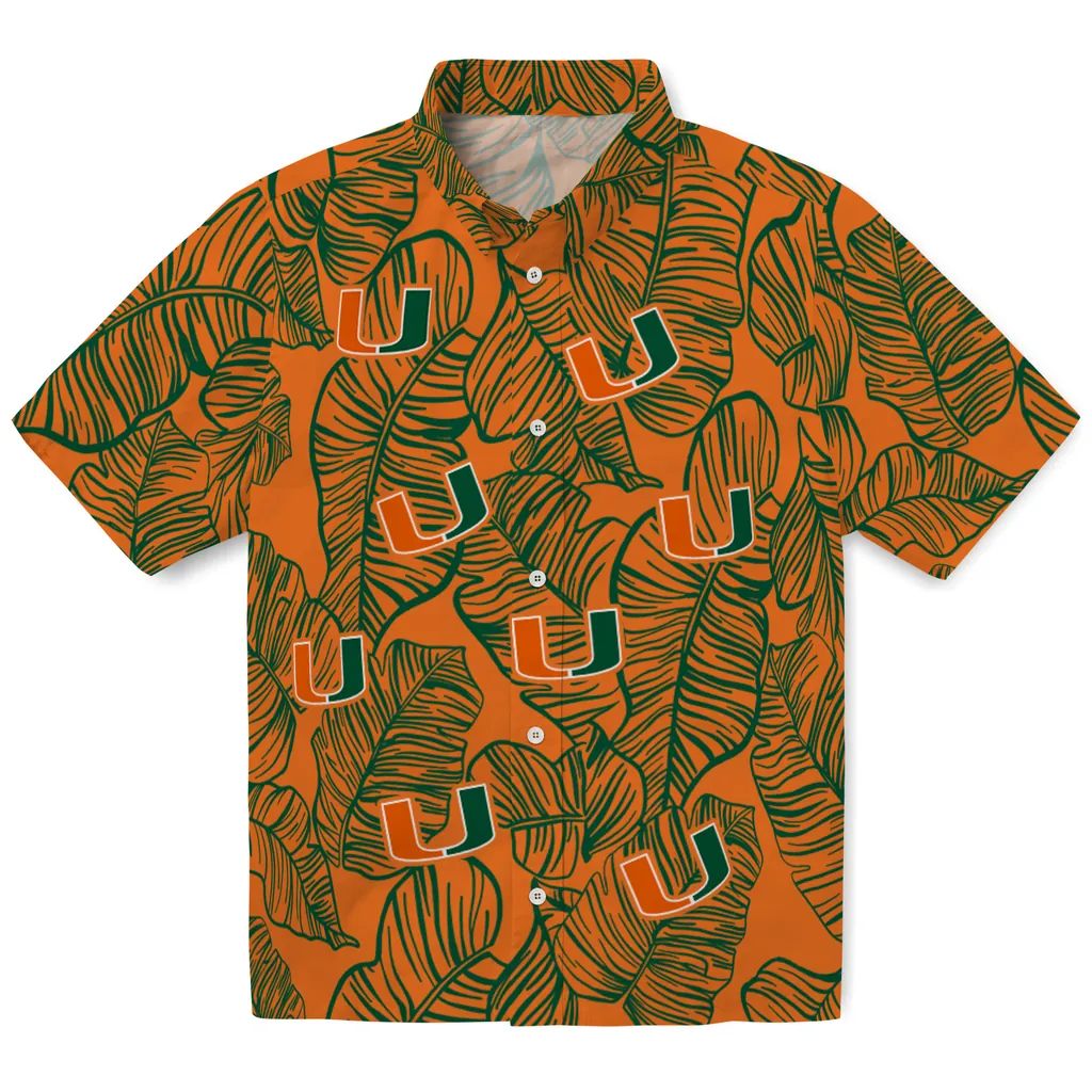 Miami Hurricanes Hawaiian Shirt - Leaf Outline miami hurricanes leaf outline orange hawaiian shirts best selling