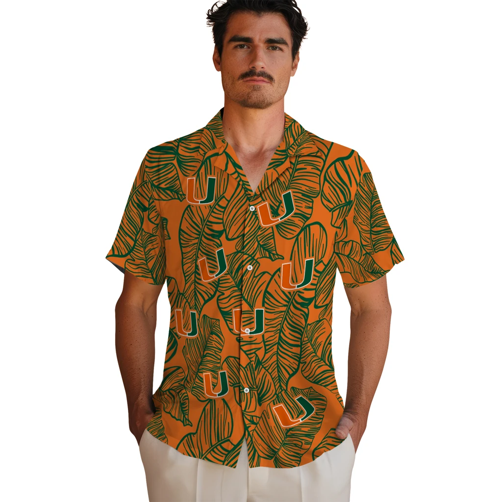 Miami Hurricanes Hawaiian Shirt - Leaf Outline miami hurricanes leaf outline orange hawaiian shirts fashion forward