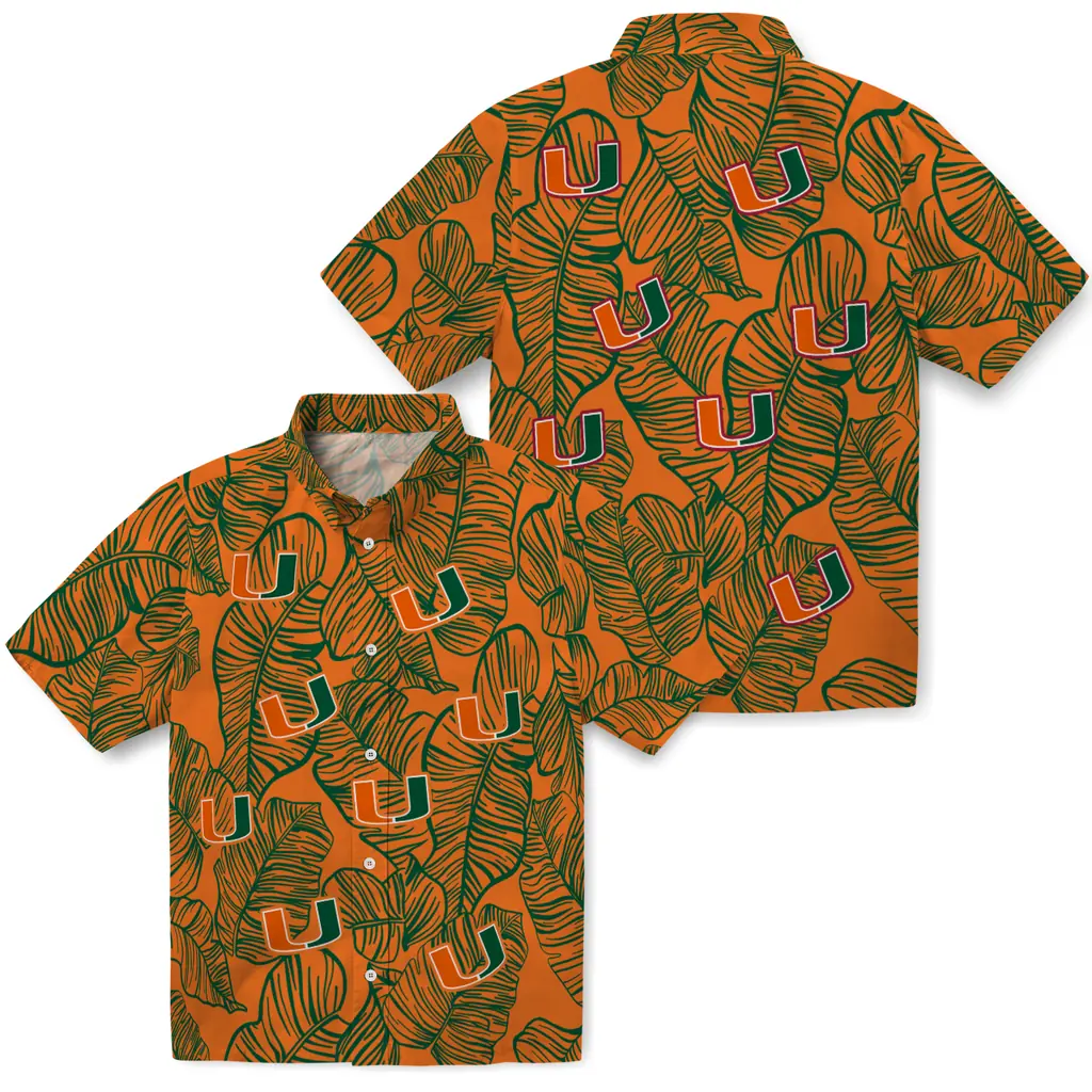 Miami Hurricanes Hawaiian Shirt - Leaf Outline miami hurricanes leaf outline orange hawaiian shirts high quality