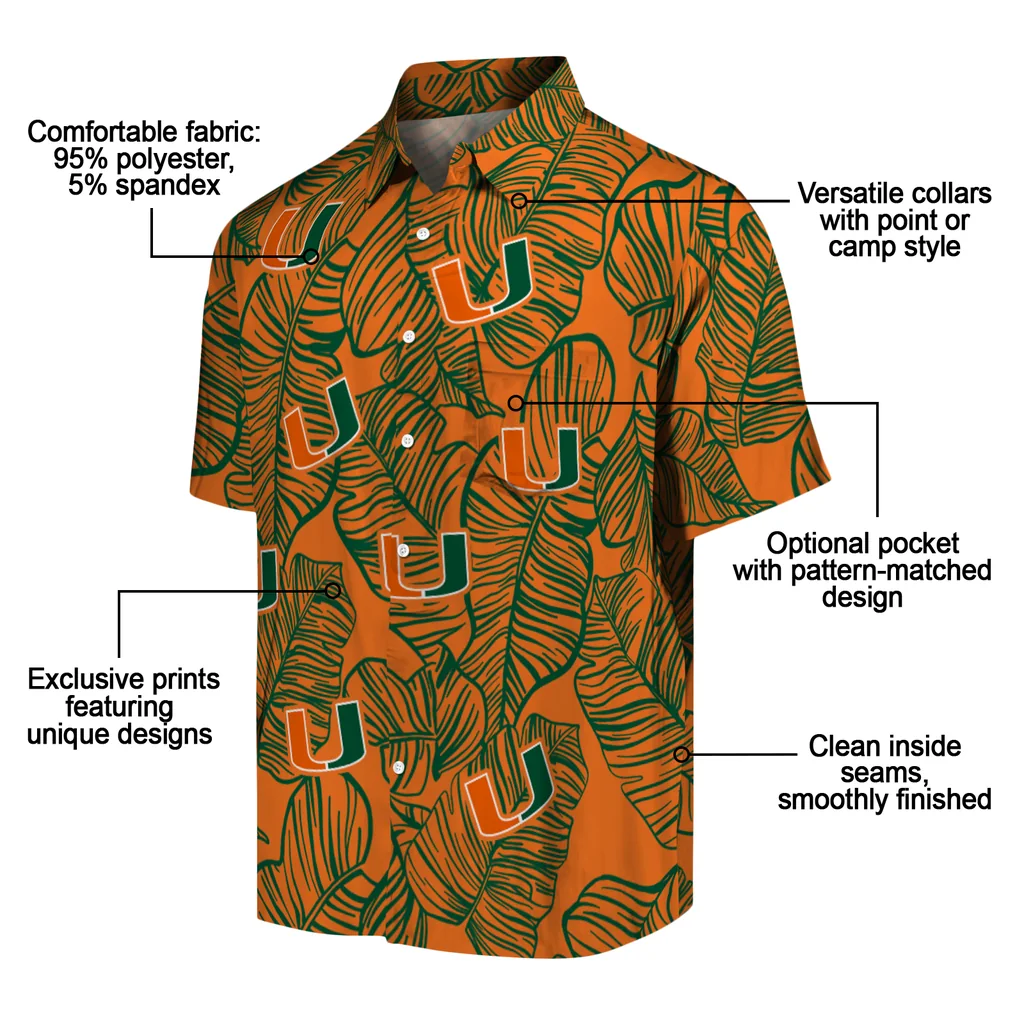 Miami Hurricanes Hawaiian Shirt - Leaf Outline miami hurricanes leaf outline orange hawaiian shirts new arrival